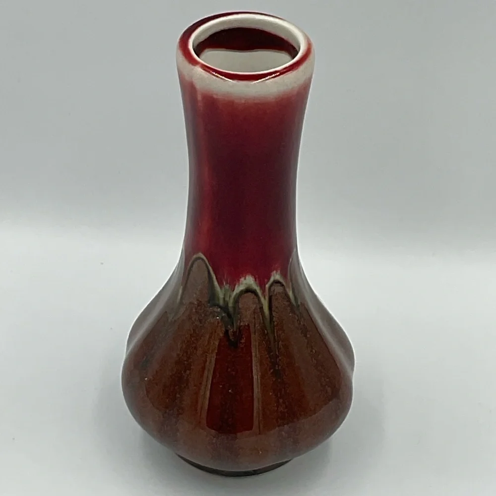 Vintage Hosley TM Potteries Artisan Red and Brown Glazed Bud Vase